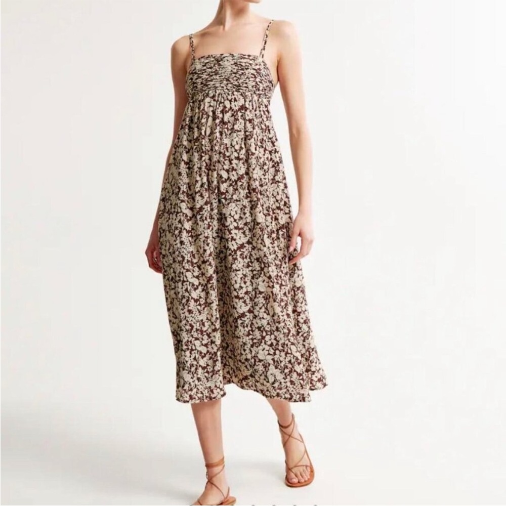 A&F Abercrombie brown floral textured maxi dress M
